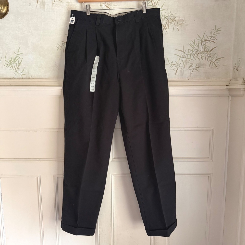 NWT Gap Relaxed Fit Pleated Chino Pants Black 35x32 Cotton Cuffed Trousers New